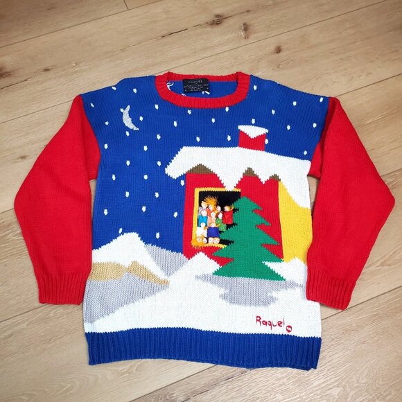 Raquel Hand Knit Sweater Peru 3D Cotton Large Wearable Art OOAK Christmas Ugly - Picture 9 of 12